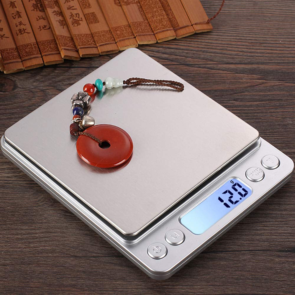 Small Digital Scale,3Kg/0.1G,6.6Lb,Kitchen Scale,Food Scale,With Blue Backlit LCD Display, 6 Units, Auto Off, Tare, PCS Function, Stainless Steel, Battery Included